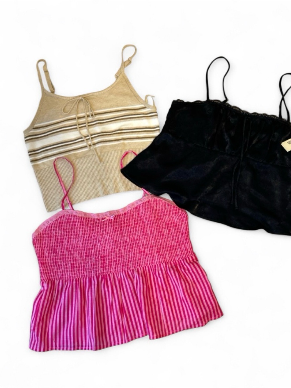 No Boundaries Pink, Black & Tan Cropped Tank Set Of 3 XL, NWT
